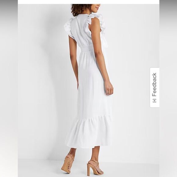 Express white 100% cotton midi lined dress XS ruffle - Picture 3 of 9